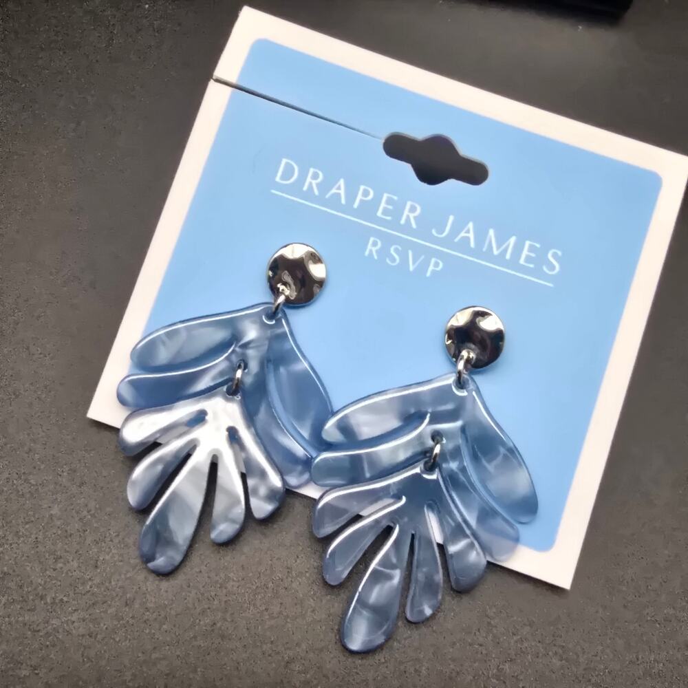Draper James RSVP Blue Palm Leaf Earrings Pierced NWT On Card
